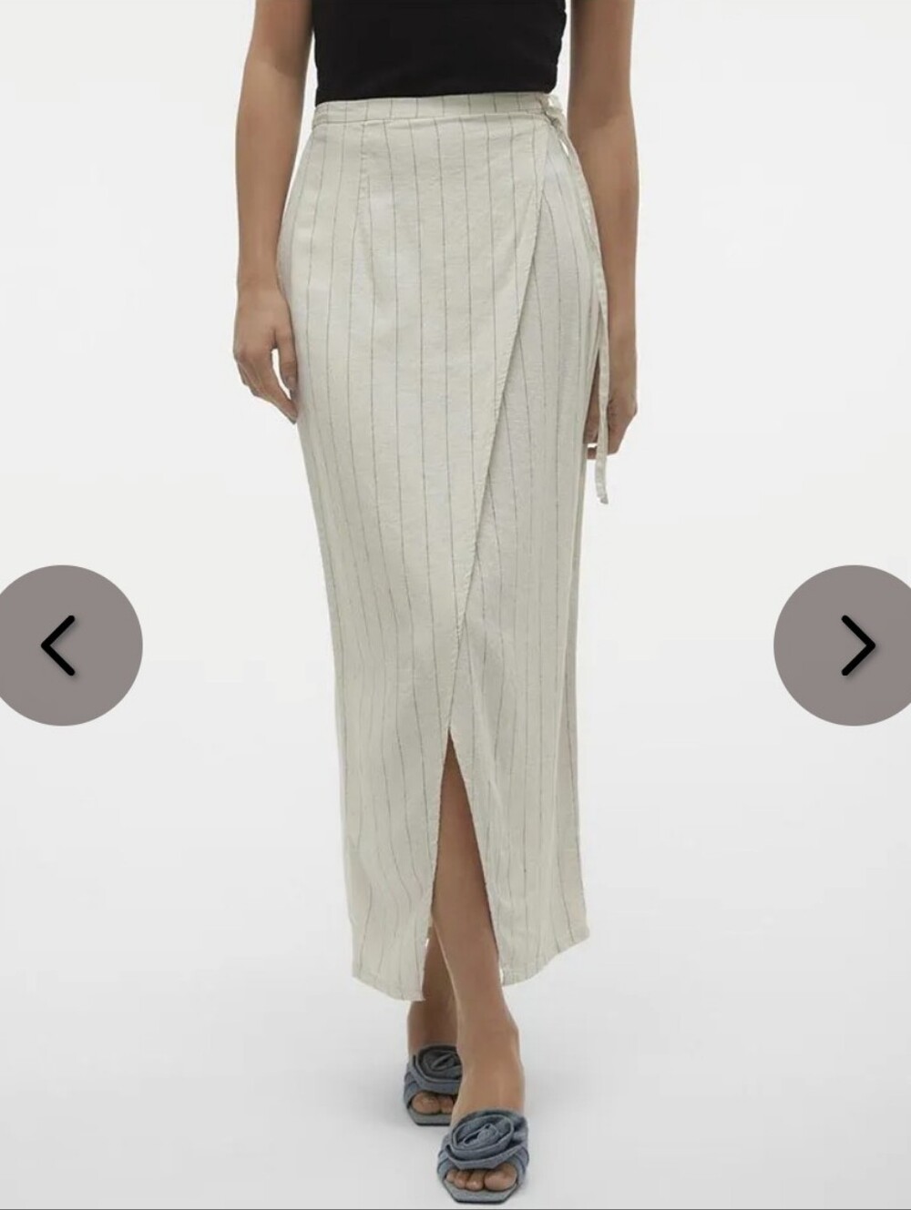 VERO MODA Mindy Pinstripe Linen Blend Faux Wrap Maxi Skirt, Size 10